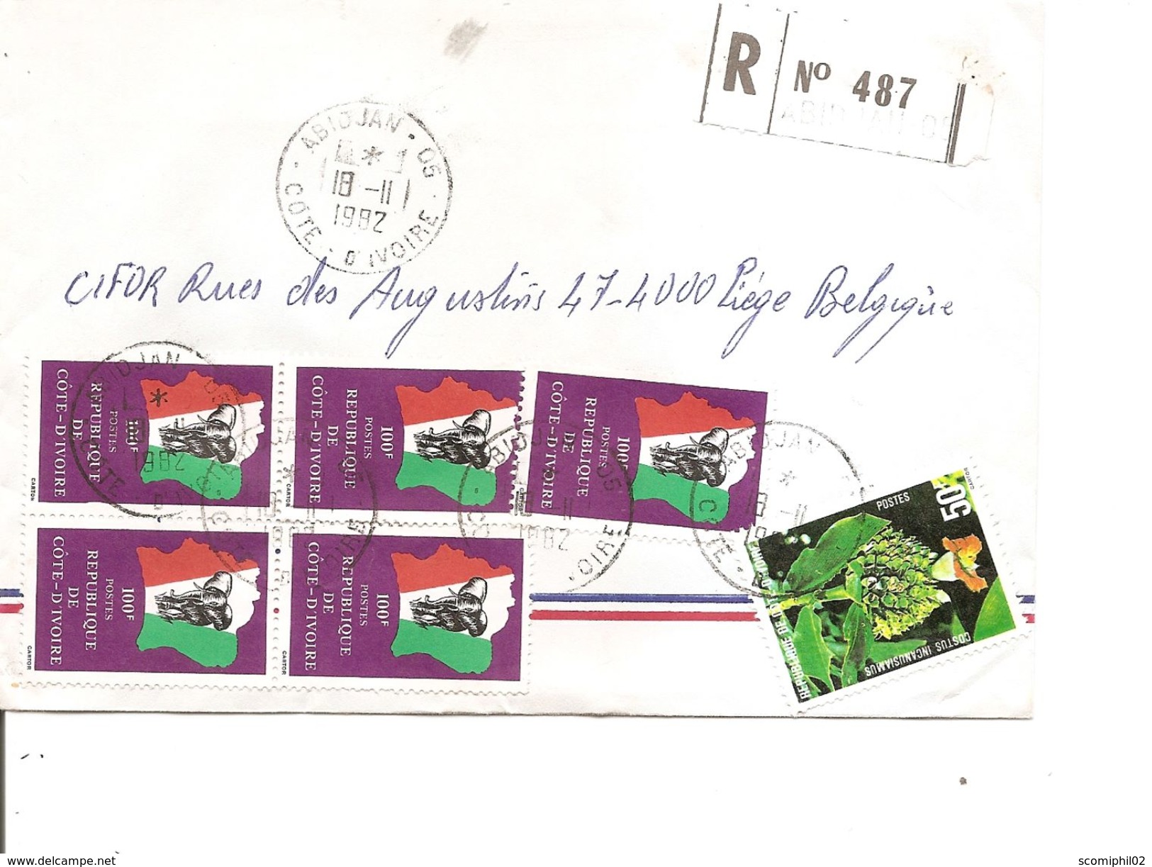 Cote D'Ivoire ( Lettre Recommandée Par Avion De 1982 De Abidjan Vers La Belgique à Voir) - Côte D'Ivoire (1960-...)