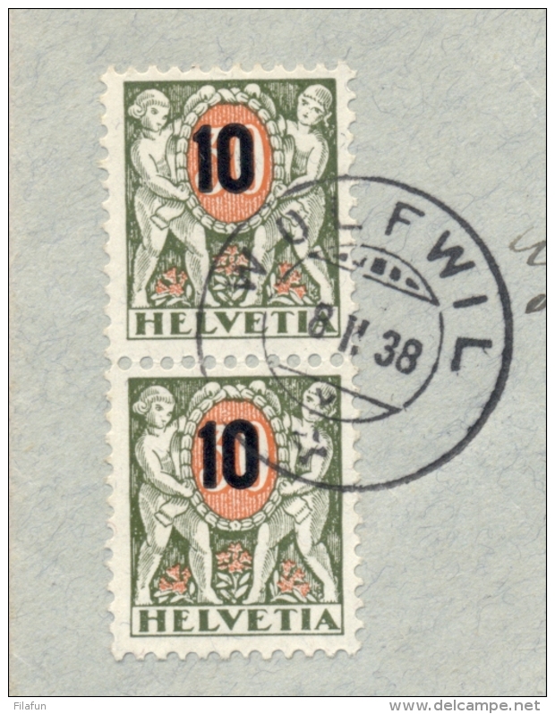 Schweiz - 1938 - 2x 10 Cent Overprint On Portomarke On Cover From Olten To Wolfwil - Strafportzegels