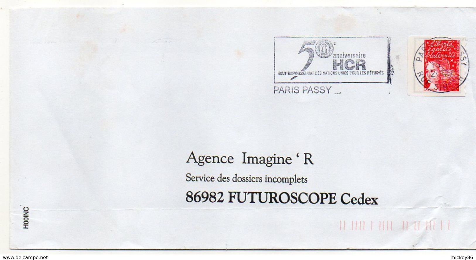 Flamme Temporaire --2000 -- PARIS PASSY -" 50° Anniv HCR (réfugiés)  " - Tp Marianne Luquet -- - Oblitérations Mécaniques (flammes)