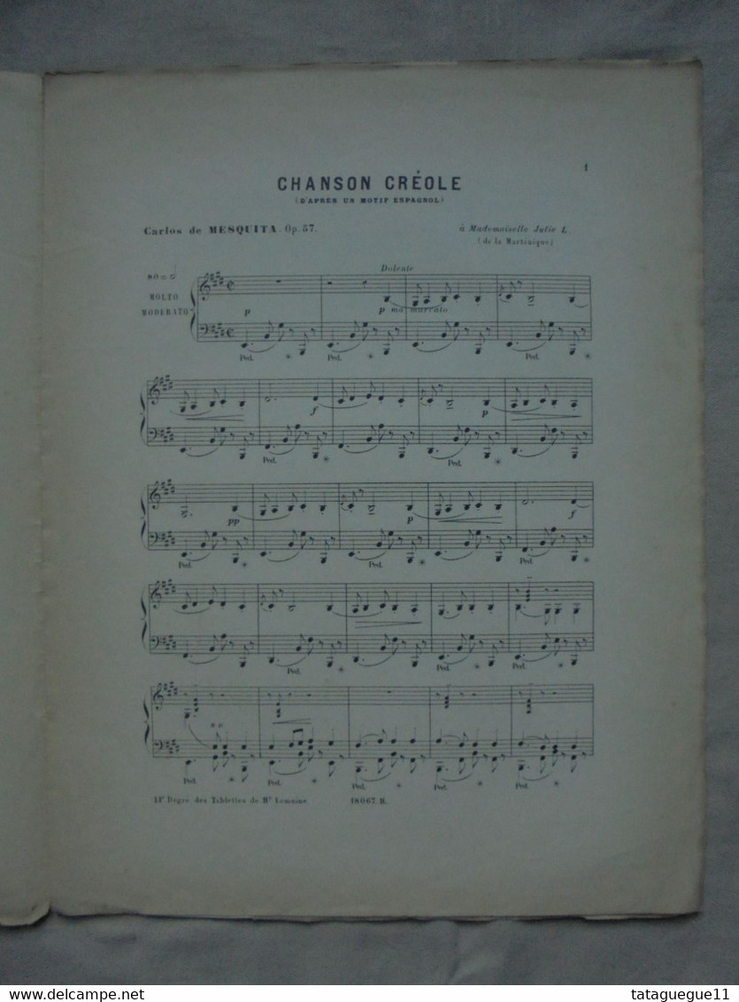 Ancien - Partition CARLOS DE MESQUITA Op. 57 Chanson Créole Pour Piano Fin 1800 - Instruments à Clavier