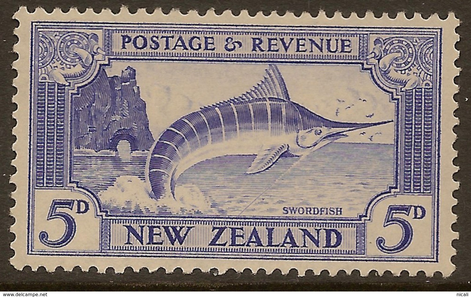 NZ 1935 5d Swordfish Single Wmk SG 563 HM #ADI142 - Ongebruikt