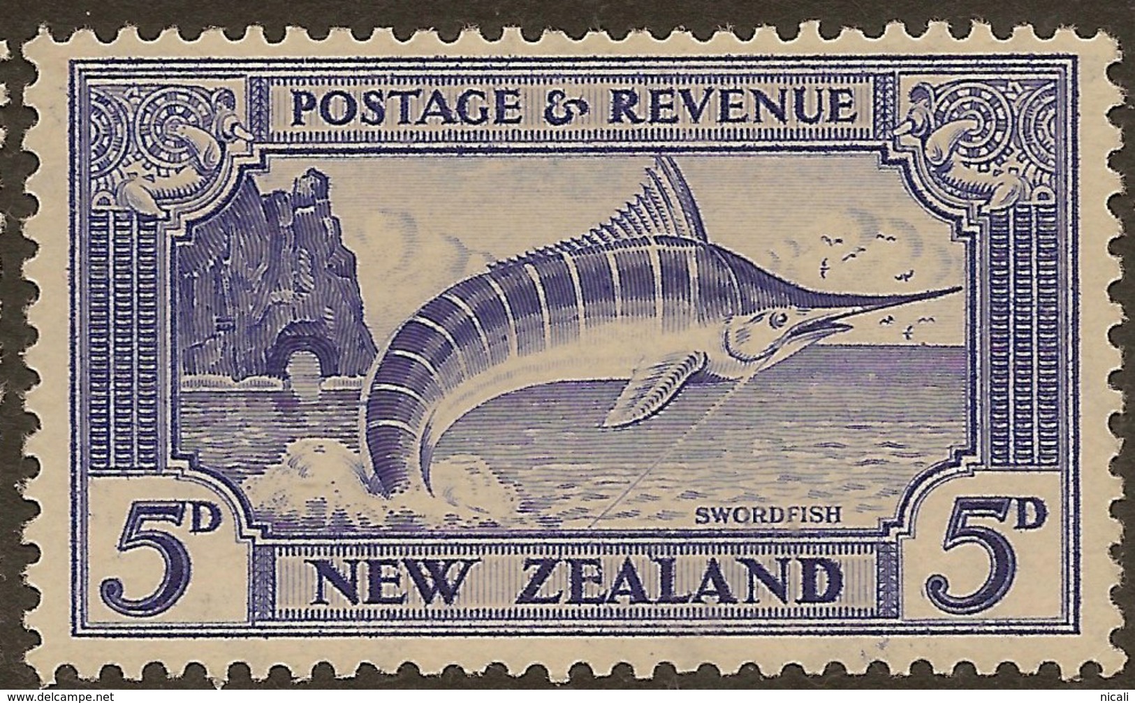 NZ 1935 5d Swordfish P12.5 SG 584b HM #ADI173 - Ongebruikt