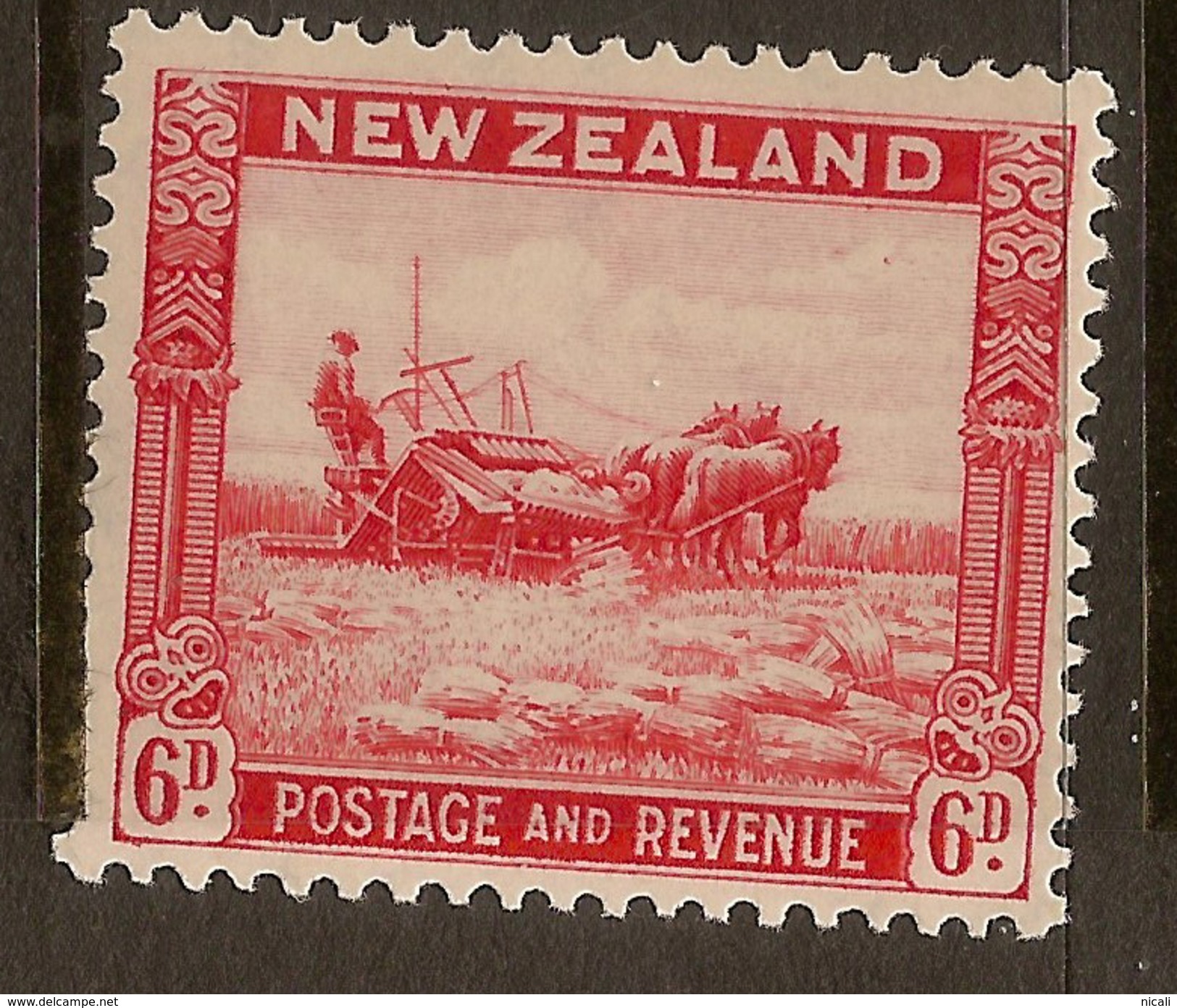 NZ 1935 6d Harvesting P13.5x14 SG 585 HM #ADI175 - Ungebraucht
