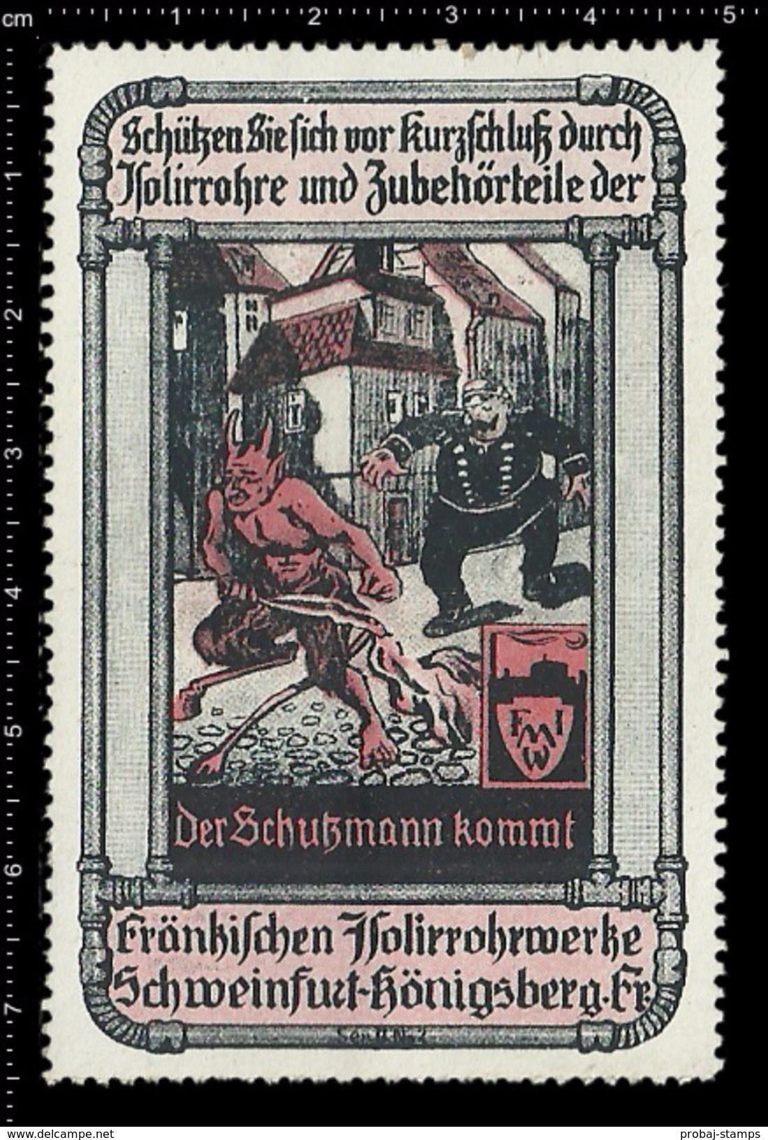 German Poster Stamp, Reklamemarke, Vignette, Devil, Police, Policeman, Teufel, Polizei, Polizist - Polizei - Gendarmerie