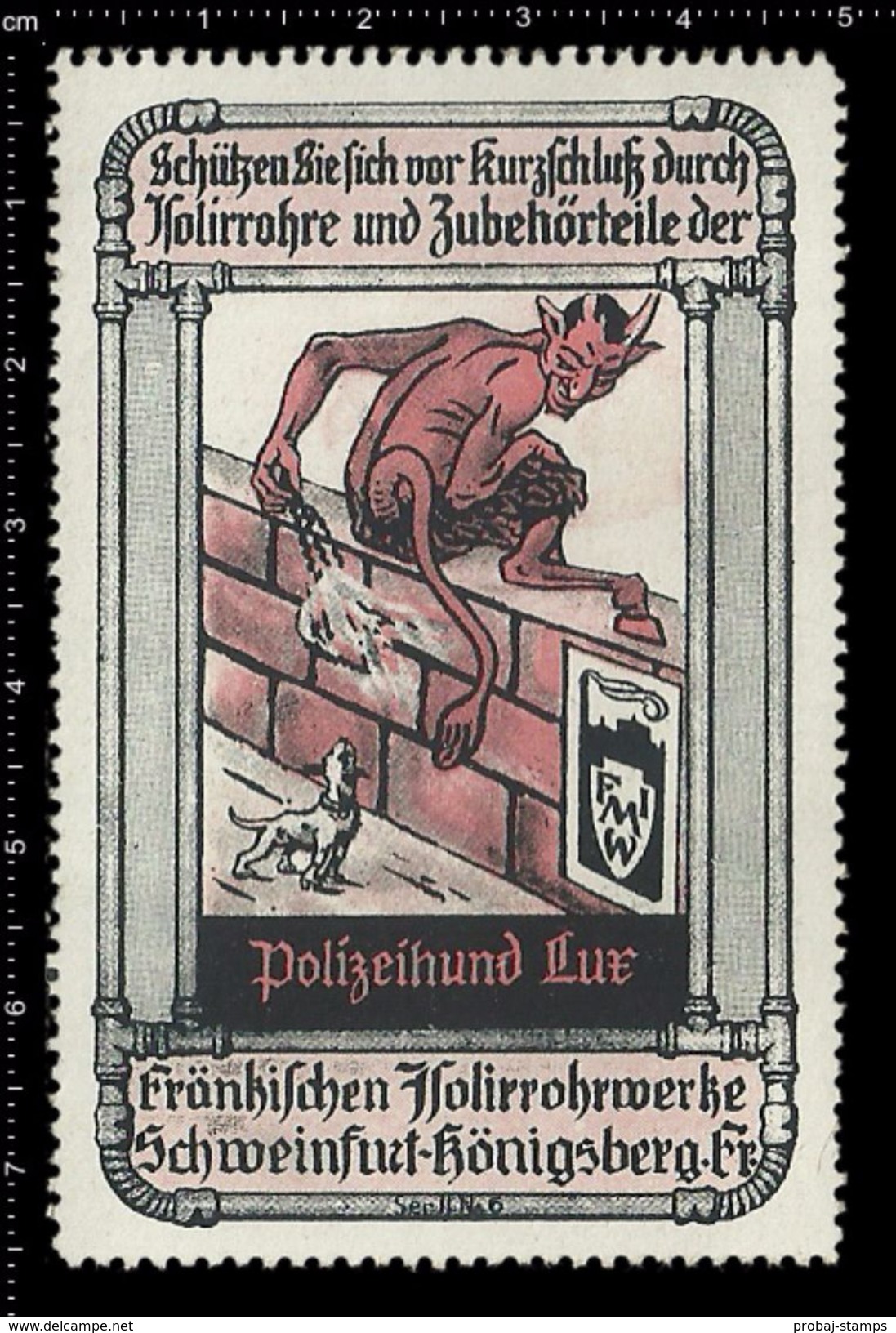 German Poster Stamp, Reklamemarke, Vignette, Devil, Teufel, Dog, Hund, Polizeihund, Police Dog - Polizei - Gendarmerie