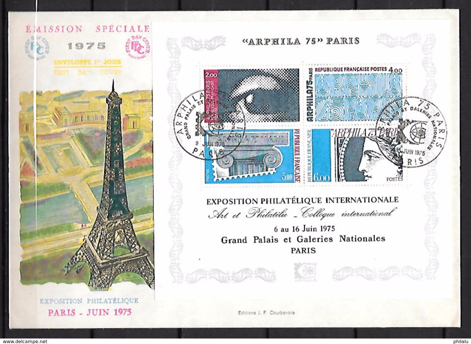 FRANCE Bloc 7 ARPHILA 75 FDC Premier Jour Sur Grande Enveloppe 09/06/1975 - 1970-1979