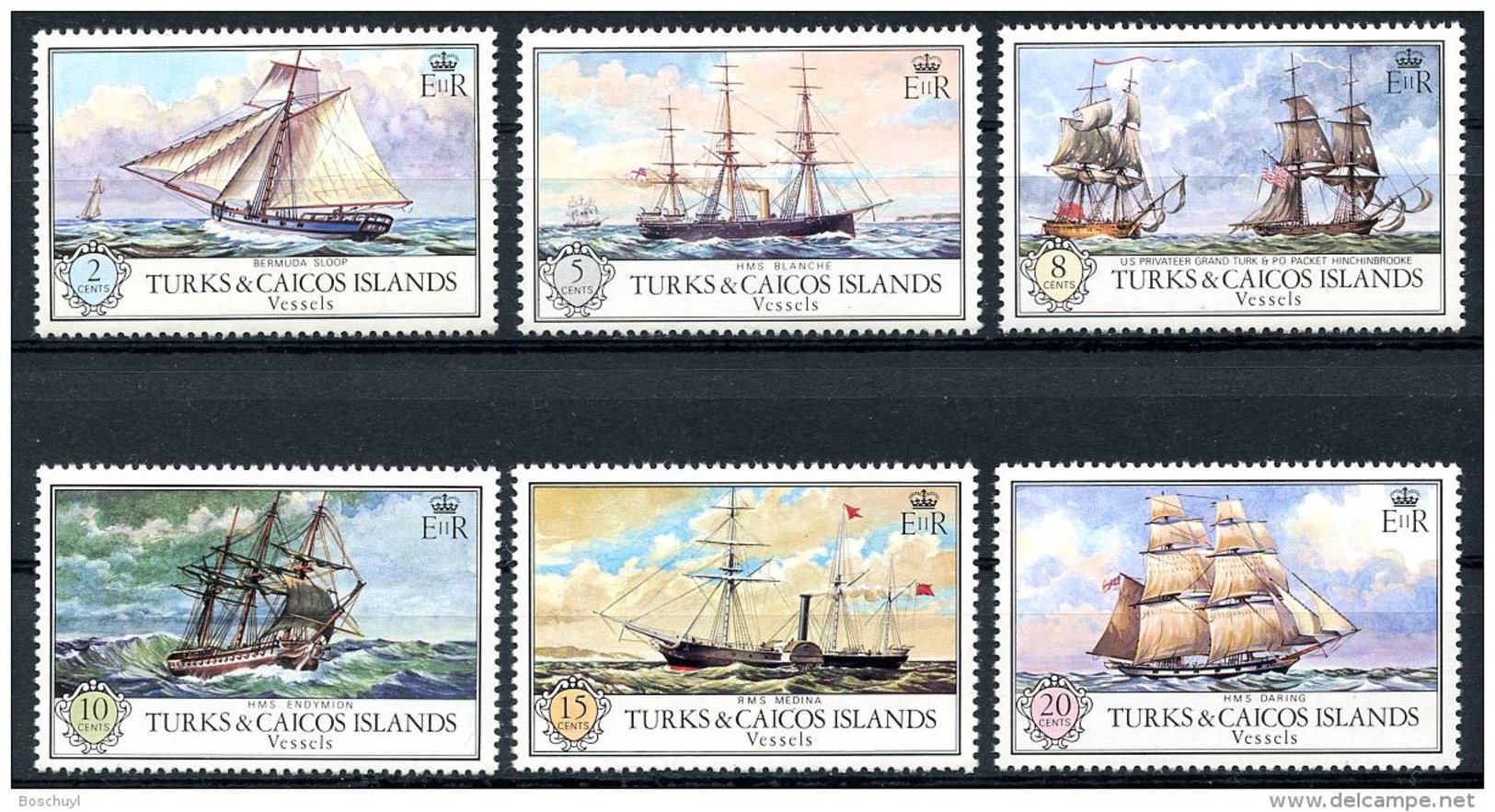 Turks And Caicos Islands, 1973, Sailing Ships, Tall Ships, Boats, MNH, Michel 322-327 - Turks & Caicos (I. Turques Et Caïques)