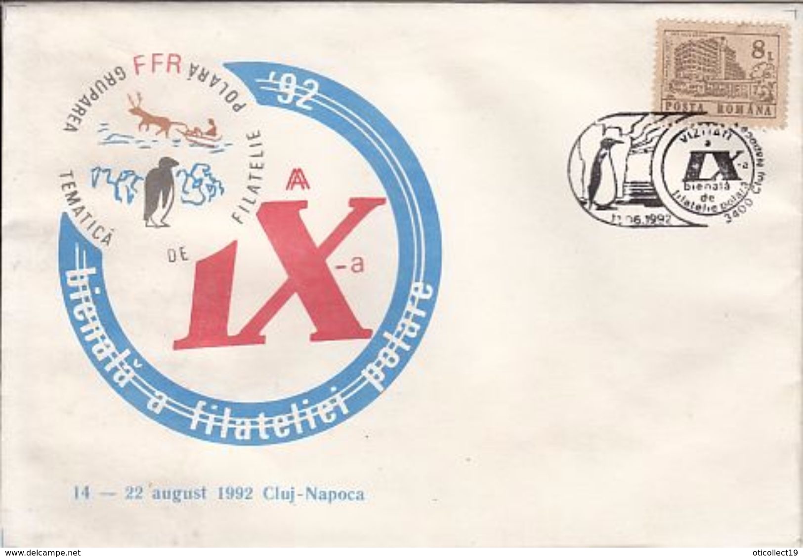 POLAR PHILATELY, CLUJ NAPOCA POLAR PHILATELIC EXHIBITION, PENGUIN, REINDEER, SPECIAL COVER, 1992, ROMANIA - Events & Gedenkfeiern