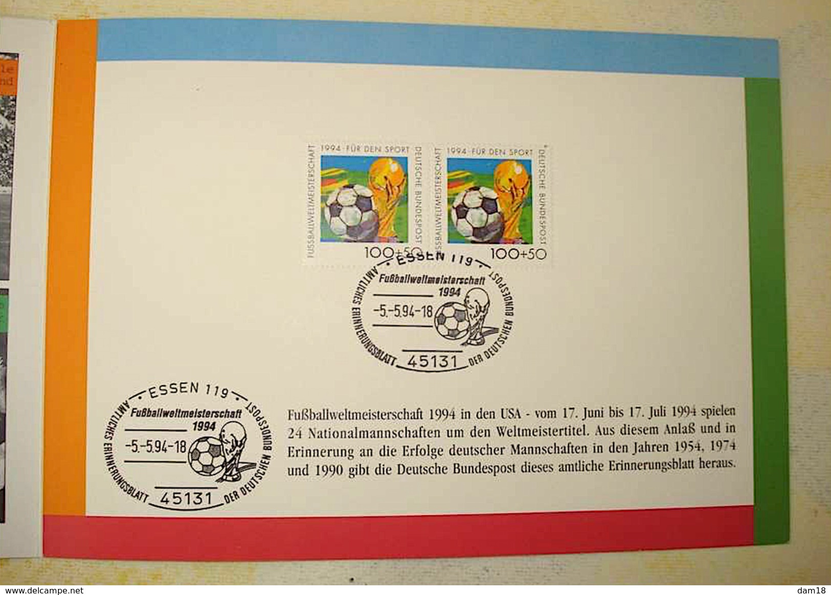 FOOTBALL COUPE DU MONDE AUX USA SOUVENIRCARD  DEUTSCHLAND 1994 N° 1546 (YT) 1718 (Mi.) - 1994 – USA