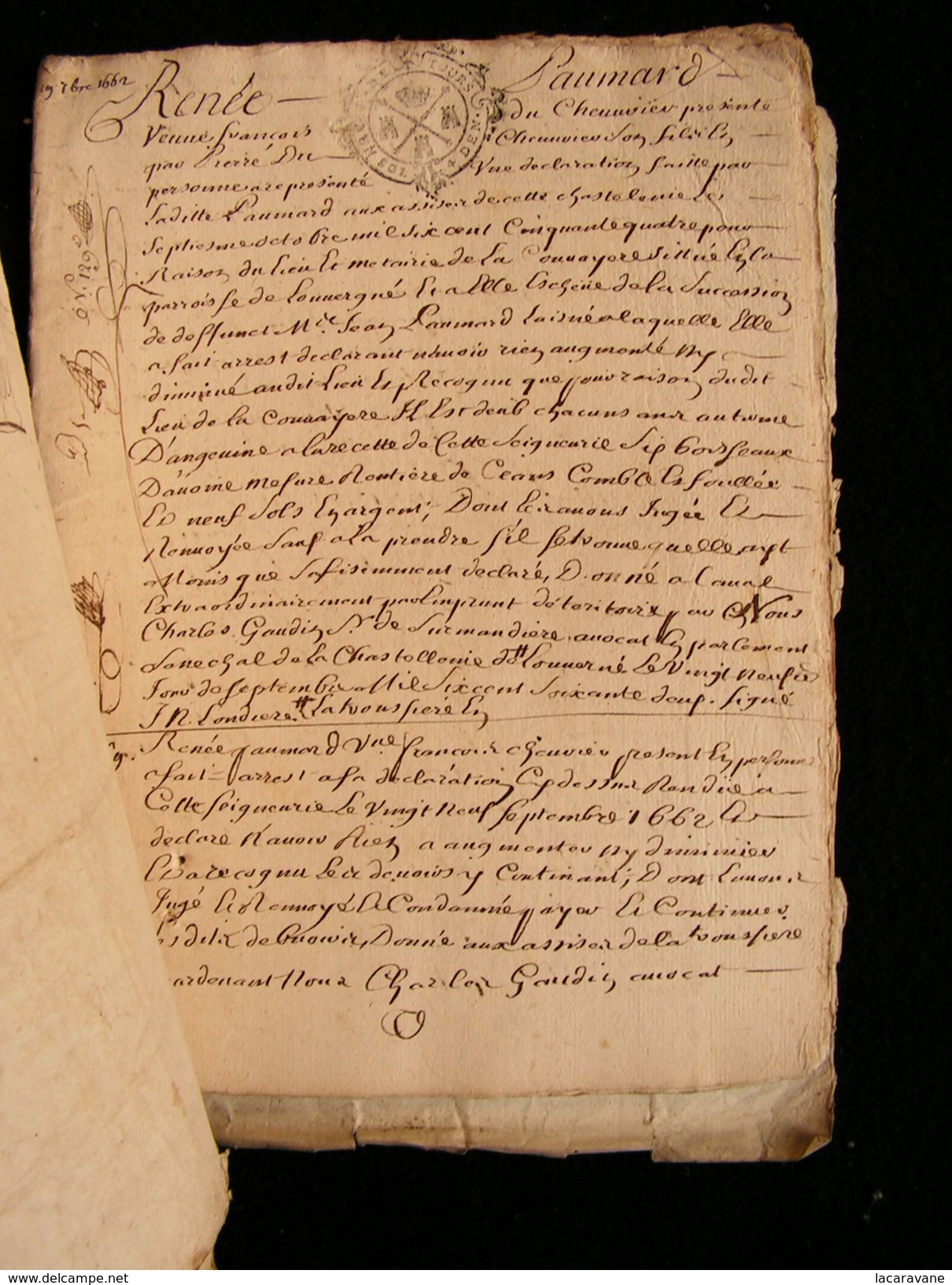 acte actes notariés manuscrit 1662 XVIIeme 43 pages louverné,la trouffiere,la marche, mayenne laval 53   N°7