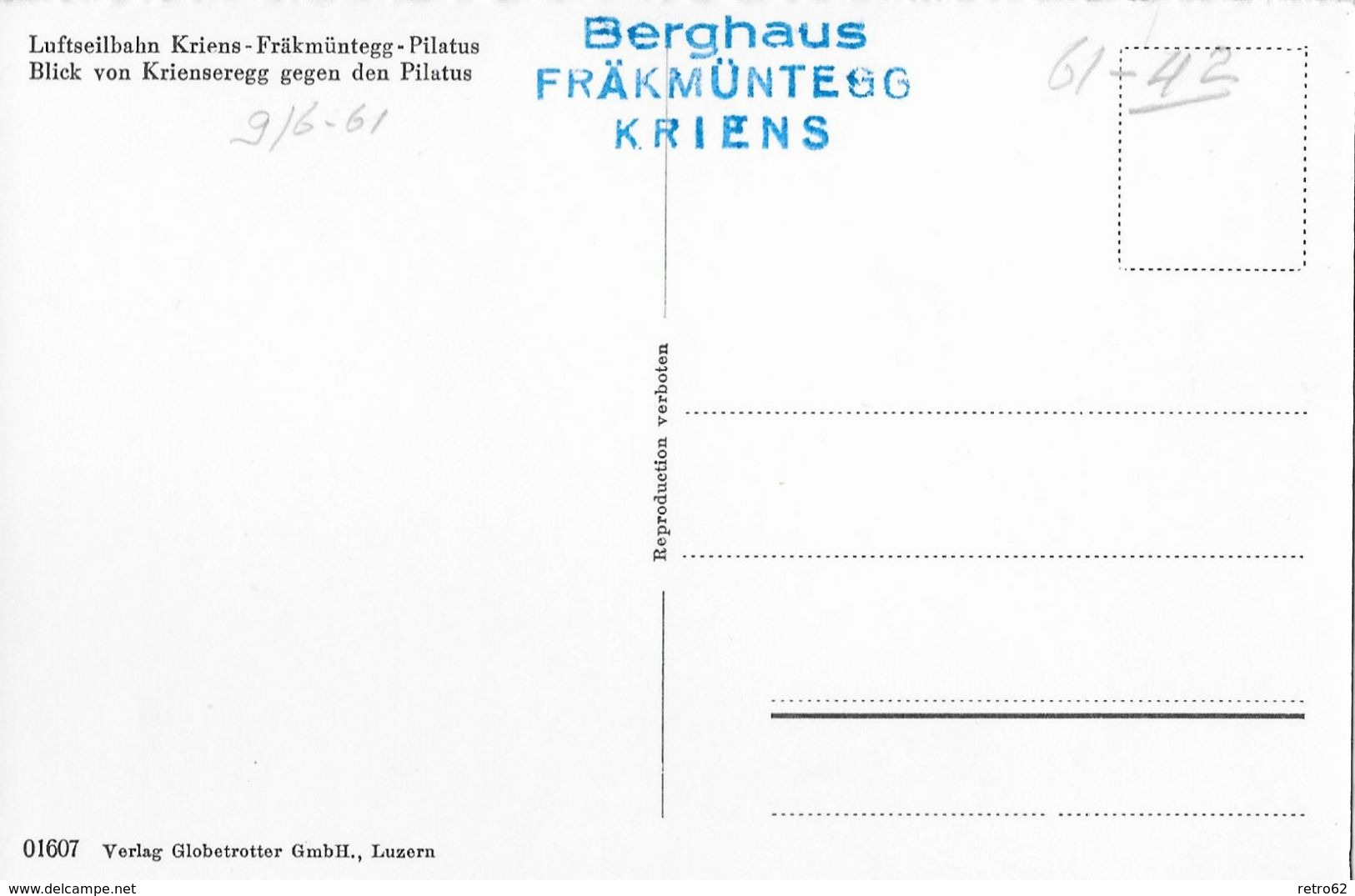 KRIENS → Luftseilbahn Kriens-Fräkmündegg-Pilatus, Fotokarte Anno 1961 - Kriens
