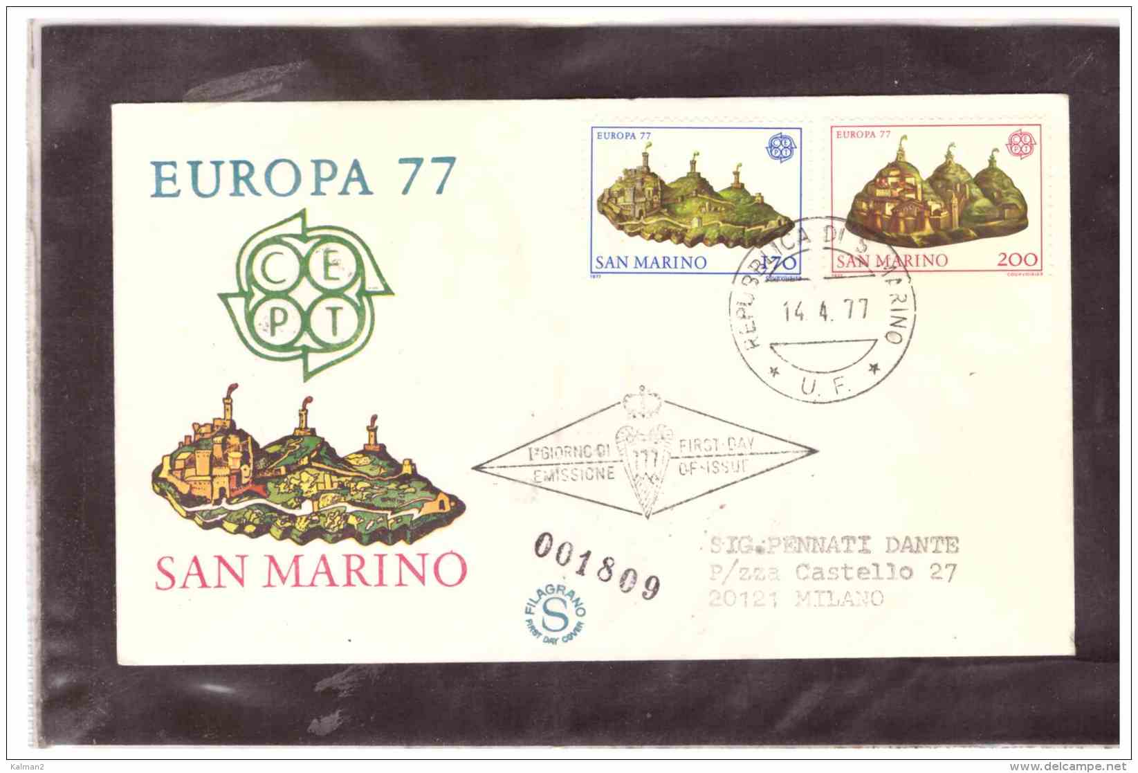 FDC4790    -   SAN MARINO    14.4.77   /    EUROPA CEPT 1977 - 1977