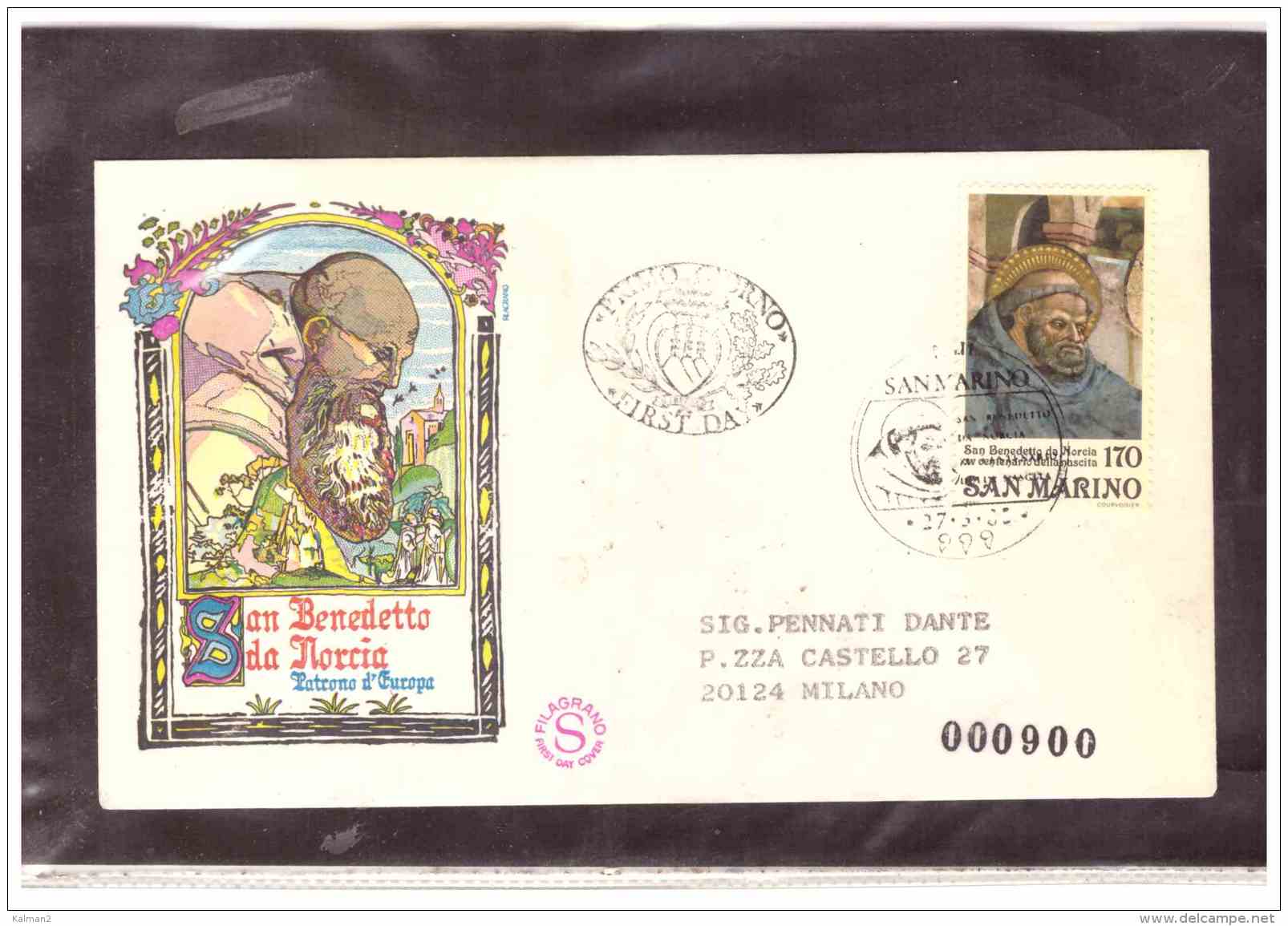 FDC4859    -   SAN MARINO    27.3.80      /    FDC    15°  CENTENARIO NASCITA S.BENEDETTO DA NORCIA - Boeddhisme