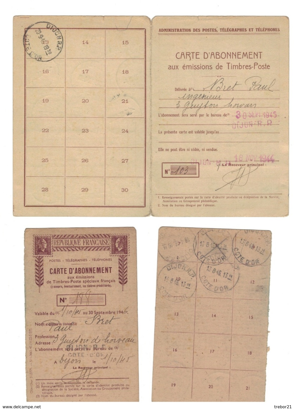 Carte D'abonnement Aux émissions De Timbres- GANDON & CHENONCEAUX. - Brieven En Documenten