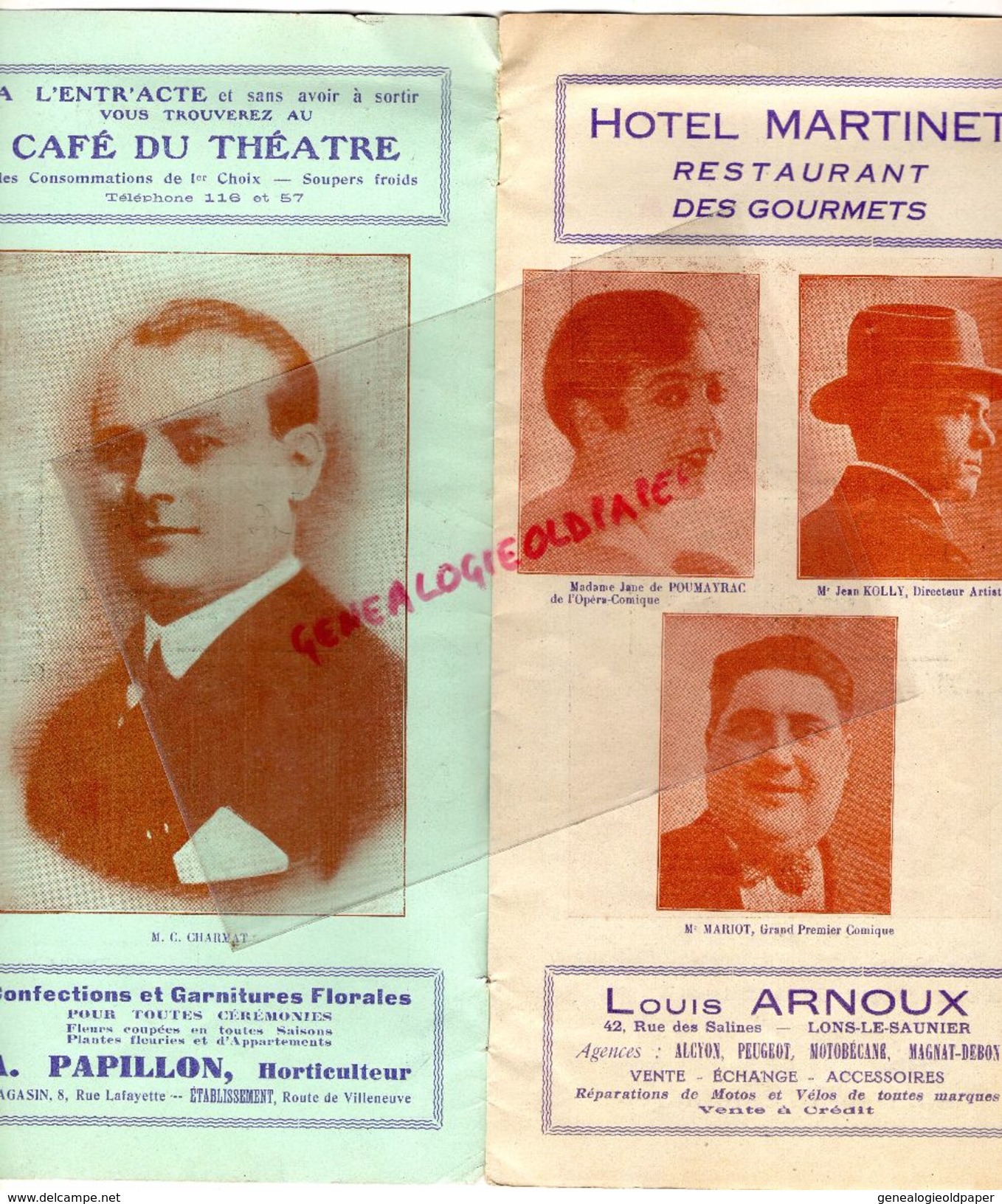 39- LONS LE SAUNIER-PROGRAMME THEATRE MUNICIPAL- LE PAYS DU SOURIRE- 1 JUIN 1933- C. CHARMAT-HOTEL MARTINET-MARIOT-LEFER - Programs