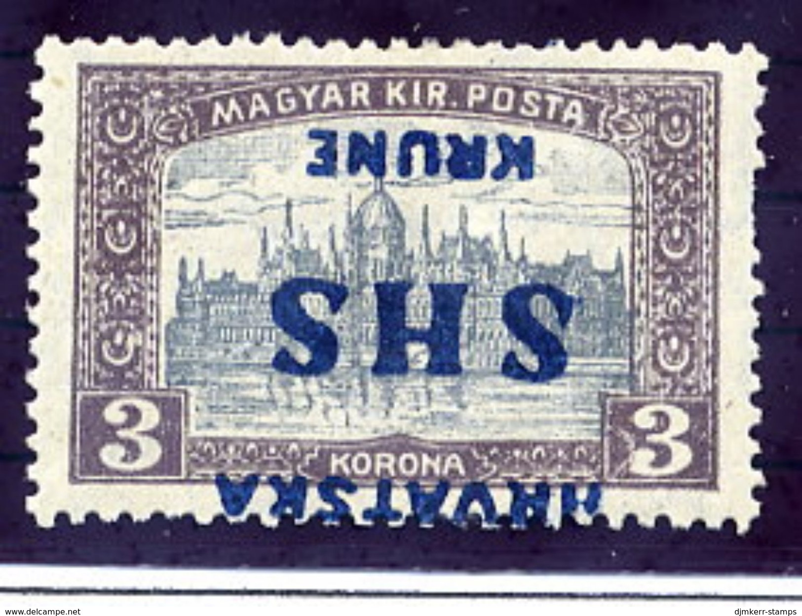 YUGOSLAVIA (SHS) 1918 Parliament 3 Kr.   With Inverted Overprint LHM / *.  Michel 81 - Neufs