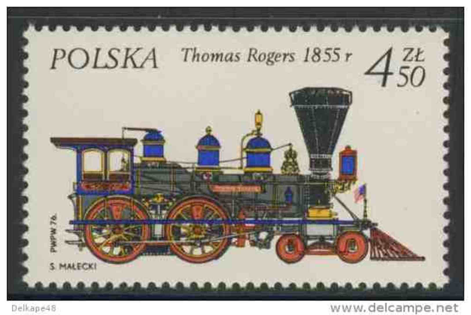 Poland Polska Polen 1976 Mi 2433 YT 2268 ** Steam Locomotive “Thomas Rogers” (1855), USA / Dampflokomotive - Trains