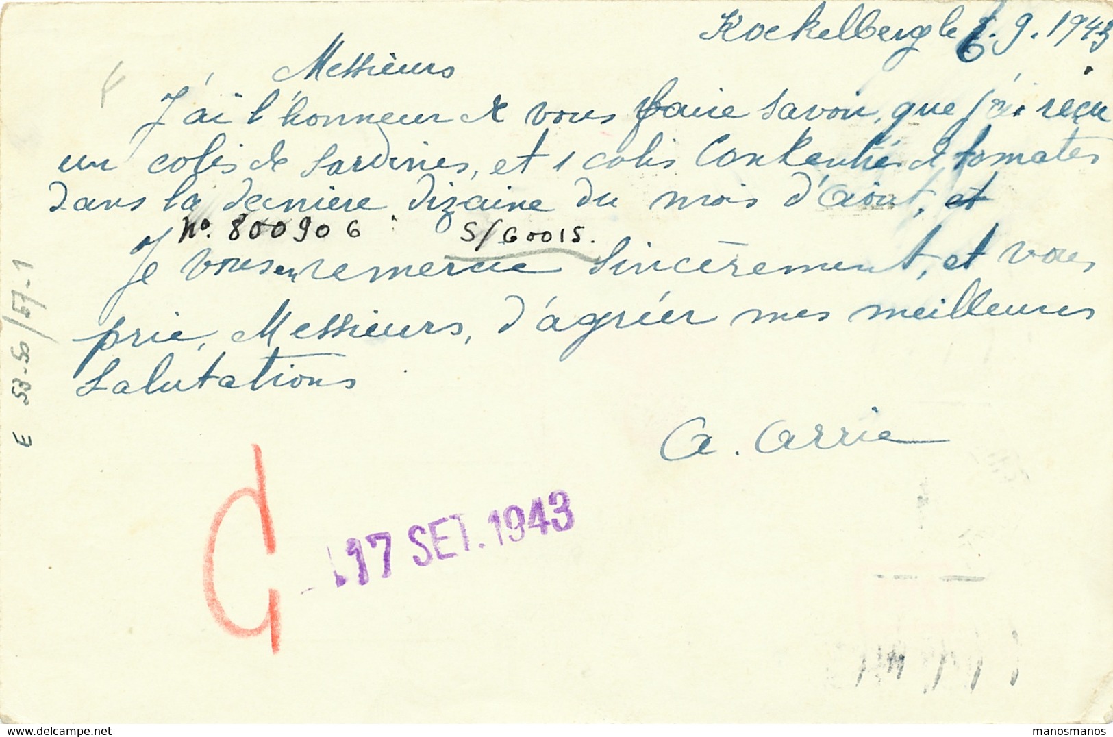 593/25 - Entier Postal Petit Sceau BRUXELLES 1943 Vers O.C.A. Undercover Agent à LISBONNE Pour Transfert à LONDRES - Guerre 40-45 (Lettres & Documents)