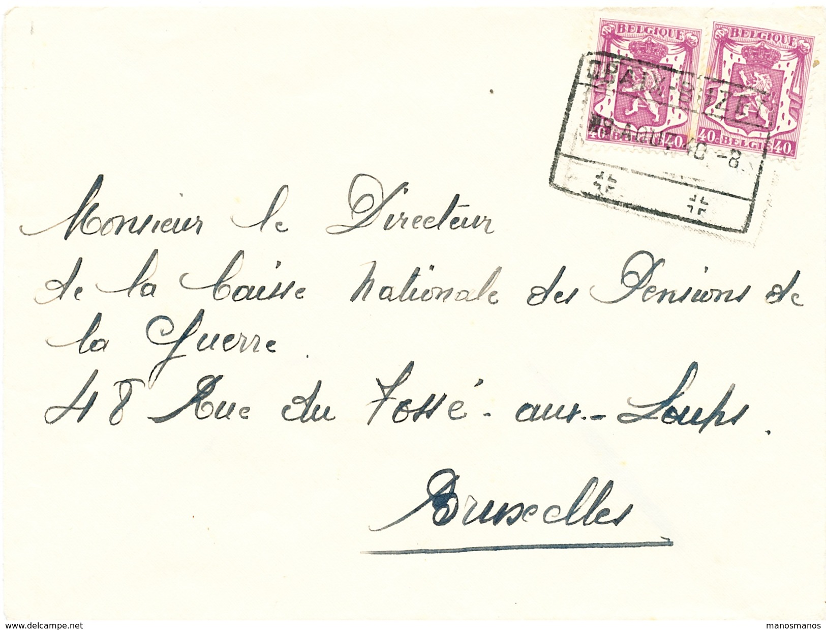 594/25 - Lettre TP Petit Sceau Cachet De FORTUNE Gare De OBAIX-BUZET 9 Aout 1940 Vers BXL - Guerre 40-45 (Lettres & Documents)