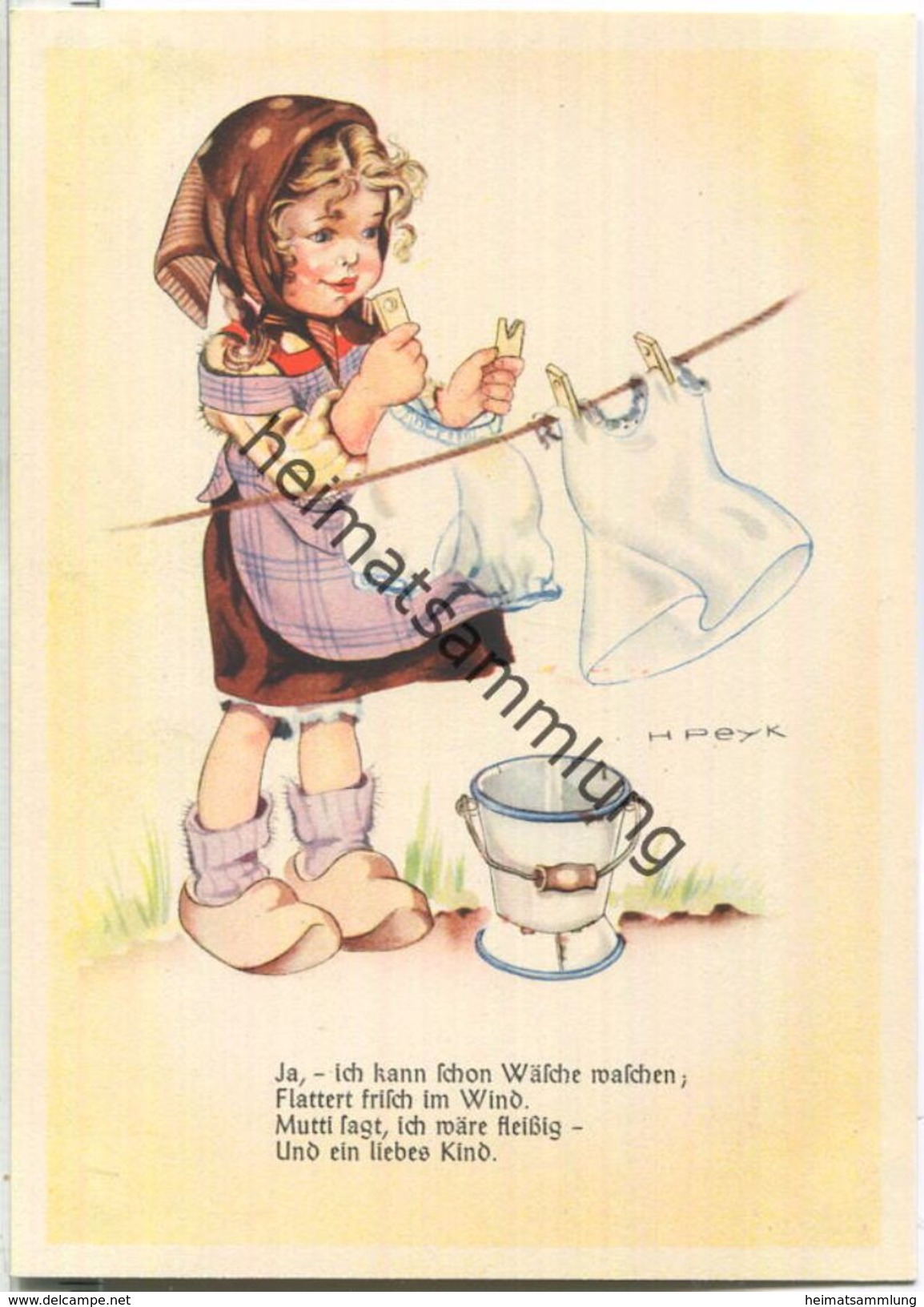 Mädchen Hängt Wäsche Auf - Künstler-Ansichtskarte Hilla Peyk - Peyk, Hilla