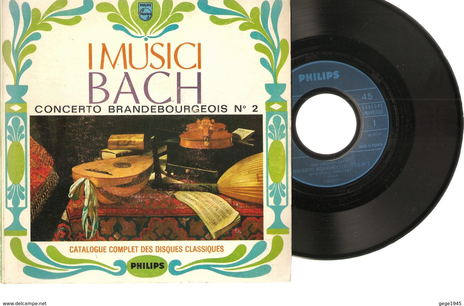 45 T    Bach  "  I  Musici  "  Concerto  Brandebourgeois  N°  2  . - 45 T - Maxi-Single