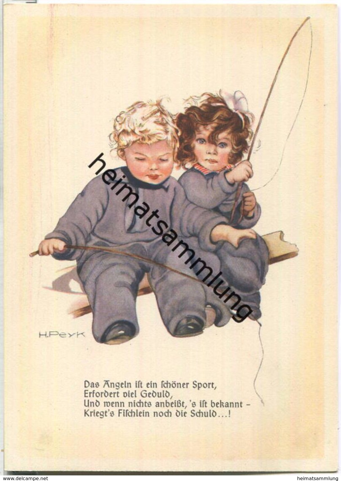 Mädchen Und Junge Beim Angeln - Künstler-Ansichtskarte Hilla Peyk - Peyk, Hilla
