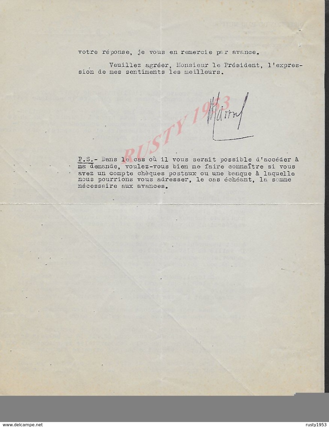 LETTRE COMMERCIALE  DE 1934 DIRECTION DU PARI MUTUEL PARIS RUE DES PETITS HÔTELS  : - Equitation