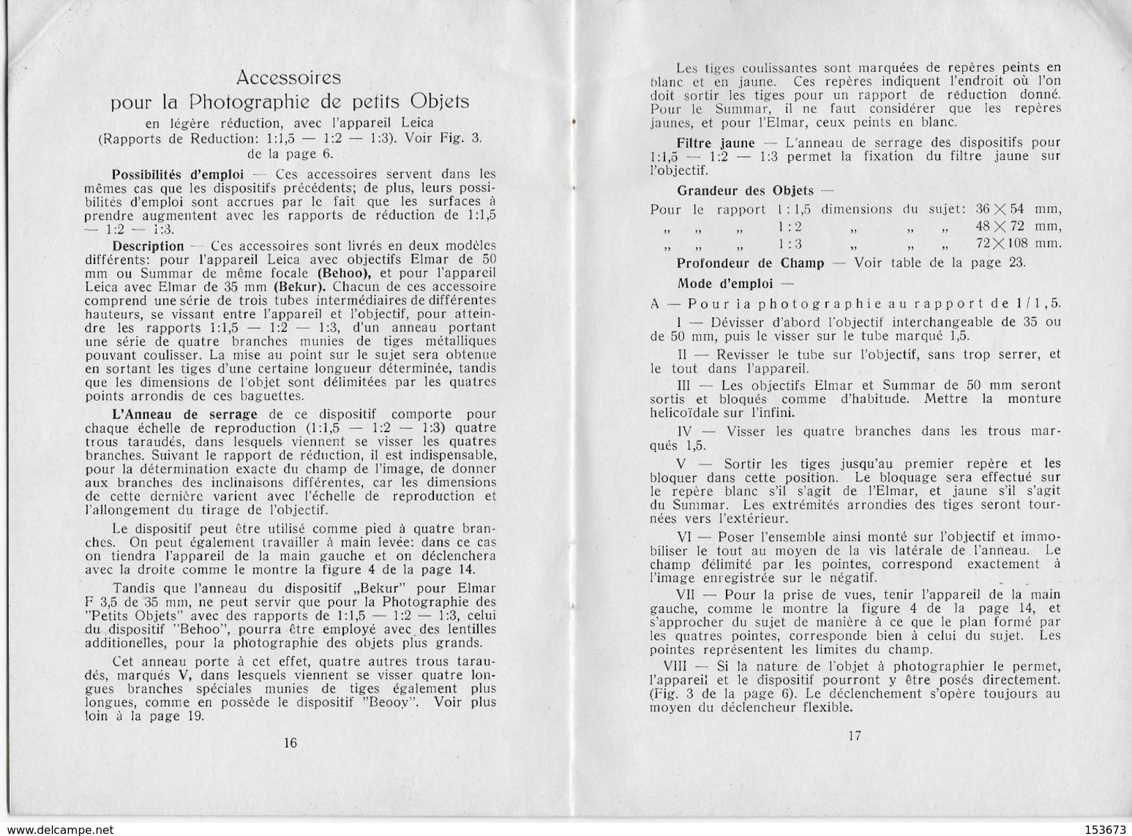 Guide LEITZ 1936 "Accessoires pour la photographie de petits objets avec l'appareil LEICA" (24 p.) Ernst LEITZ à WETZLAR