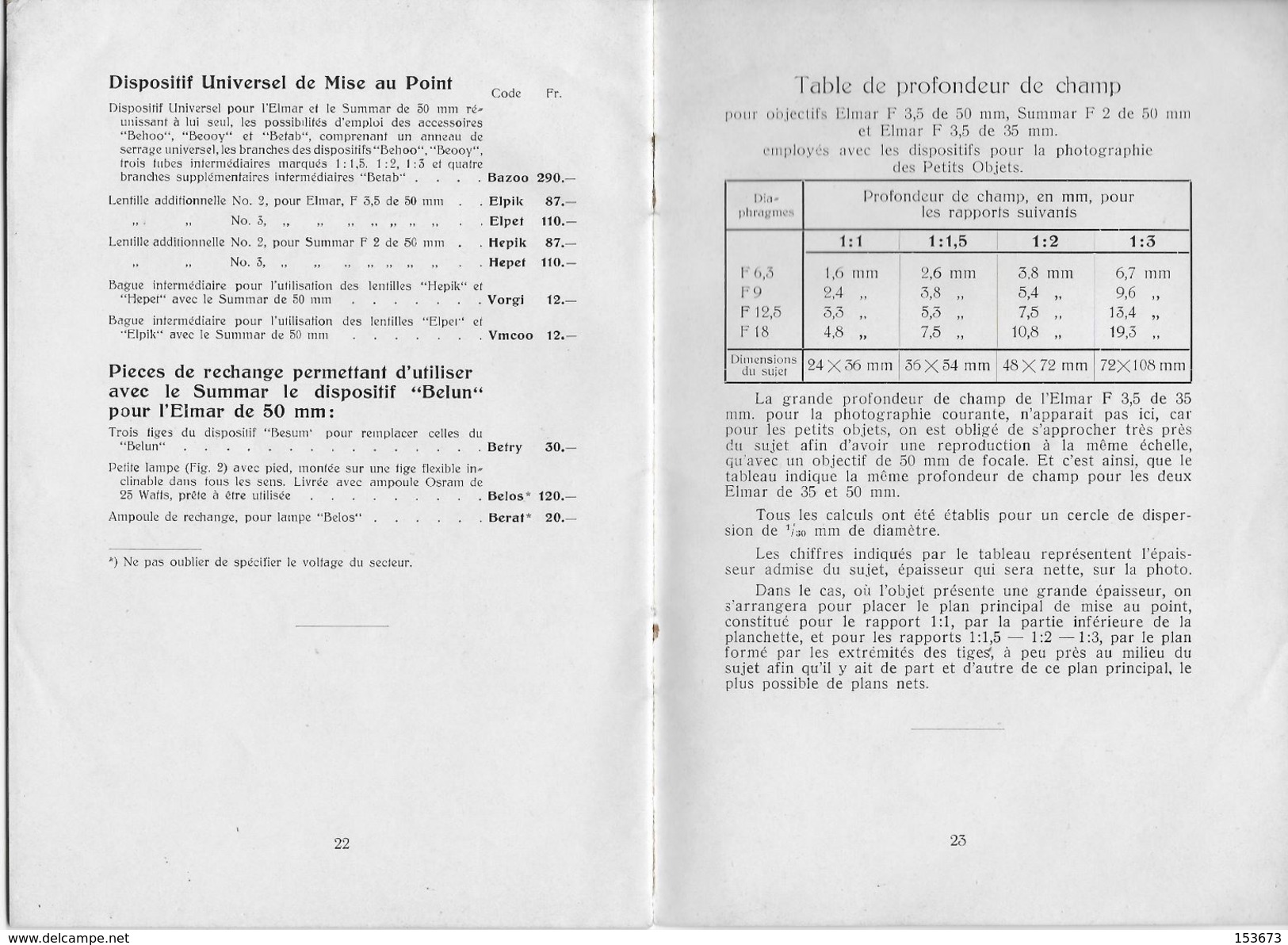 Guide LEITZ 1936 "Accessoires pour la photographie de petits objets avec l'appareil LEICA" (24 p.) Ernst LEITZ à WETZLAR