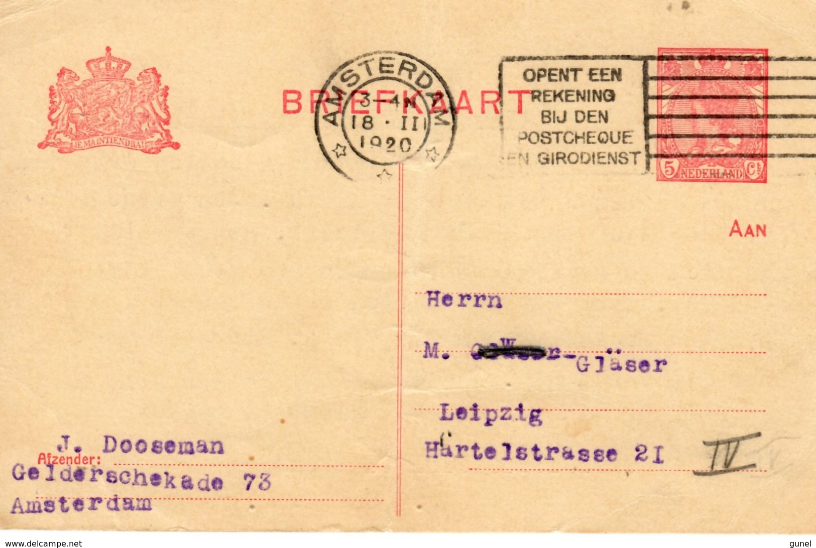 1920 Bk G103 Van Amsterdam Naar Leipzig - Postal Stationery