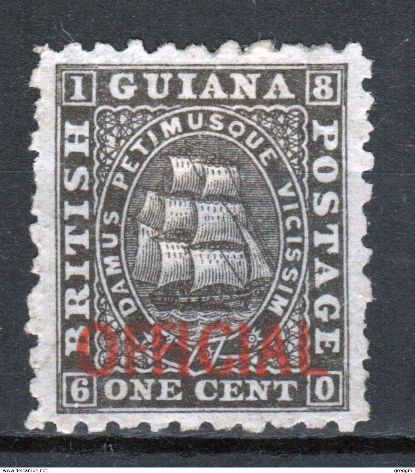 British Guiana Official Stamp From 1875 Black With Red Writing - British Guiana (...-1966)