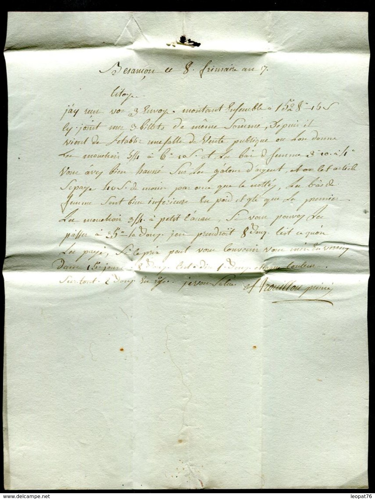 France - Lettre Avec Texte De Besançon Pour Lyon En 1798 - Ref N 1 - 1701-1800: Vorläufer XVIII