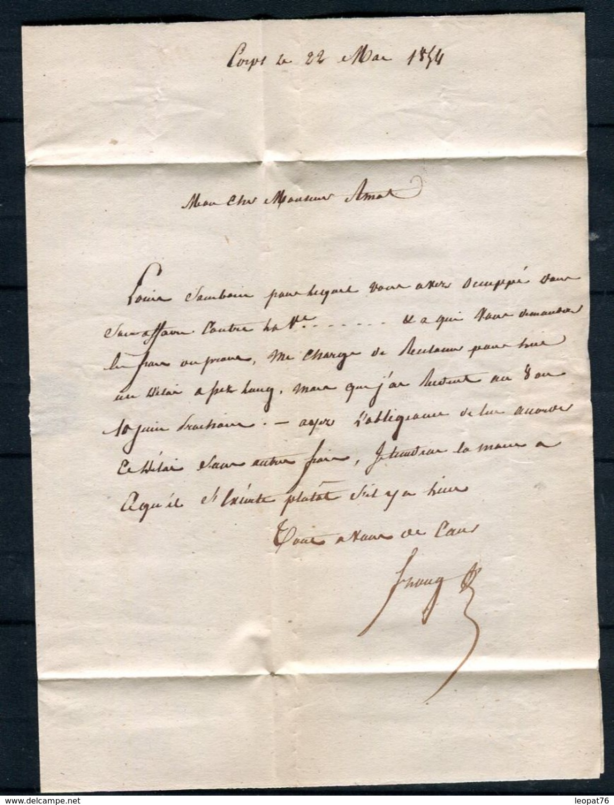 France - Lettre Avec Texte De Corps Pour Grenoble En 1854 , Taxe 25 Double Trait - Ref N 3 - 1849-1876: Période Classique