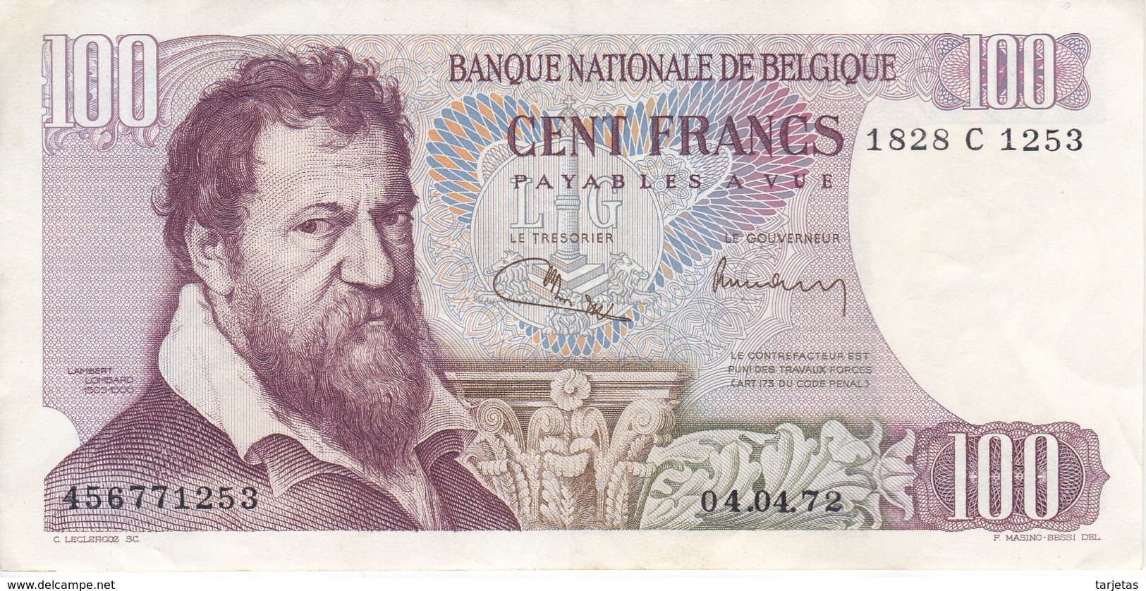 BILLETE DE BELGICA DE 100 FRANCS DEL AÑO 04-04-1972  (BANK NOTE) - 100 Francs