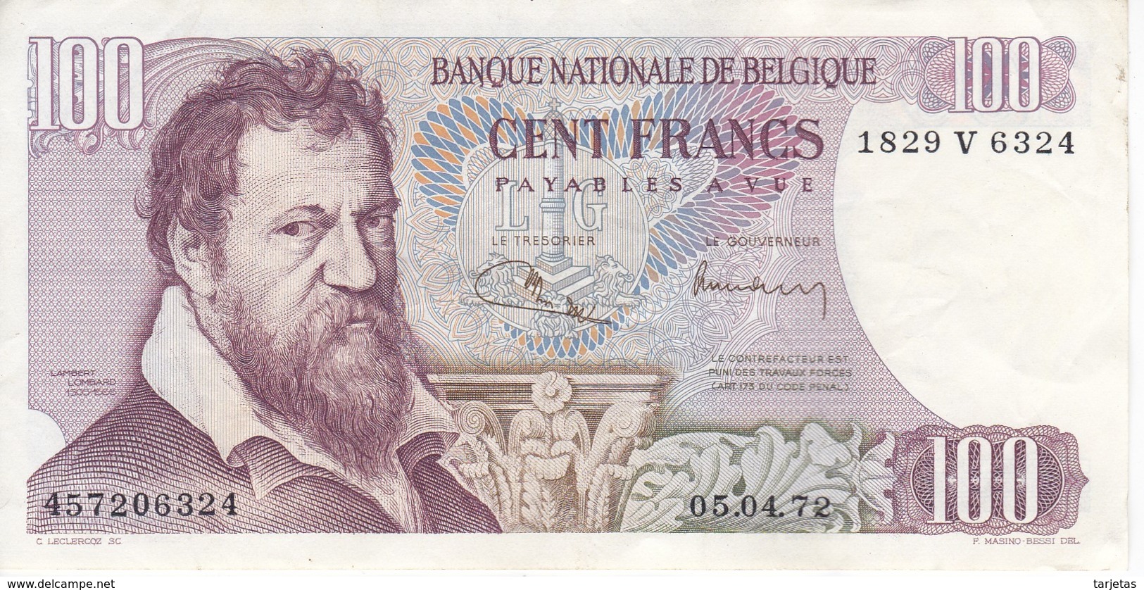 BILLETE DE BELGICA DE 100 FRANCS DEL AÑO 05-04-1972  (BANK NOTE) - 100 Francs