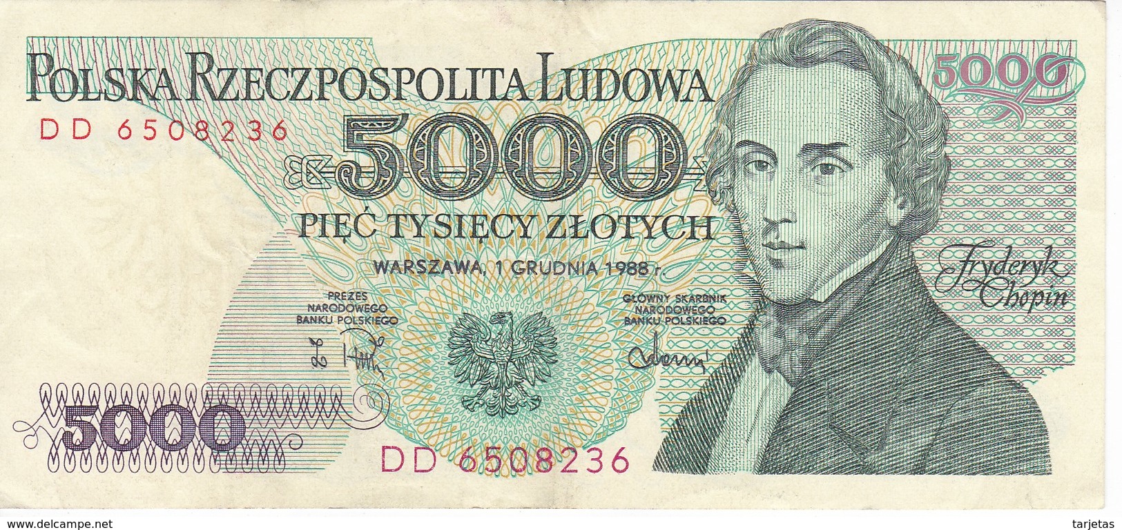 BILLETE DE POLONIA DE 5000 ZLOTYCH DEL AÑO 1988 EN CALIDAD EBC (XF) (BANKNOTE) - Polonia