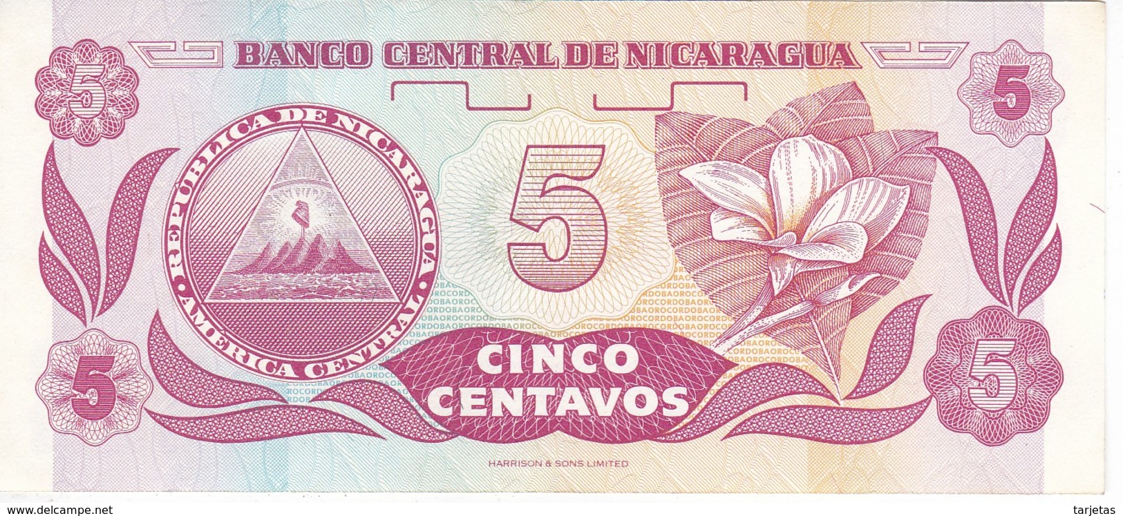 BILLETE DE NICARAGUA DE 5 CENTAVOS DEL AÑO 1991 EN CALIDAD EBC (XF)   (BANKNOTE) - Nicaragua