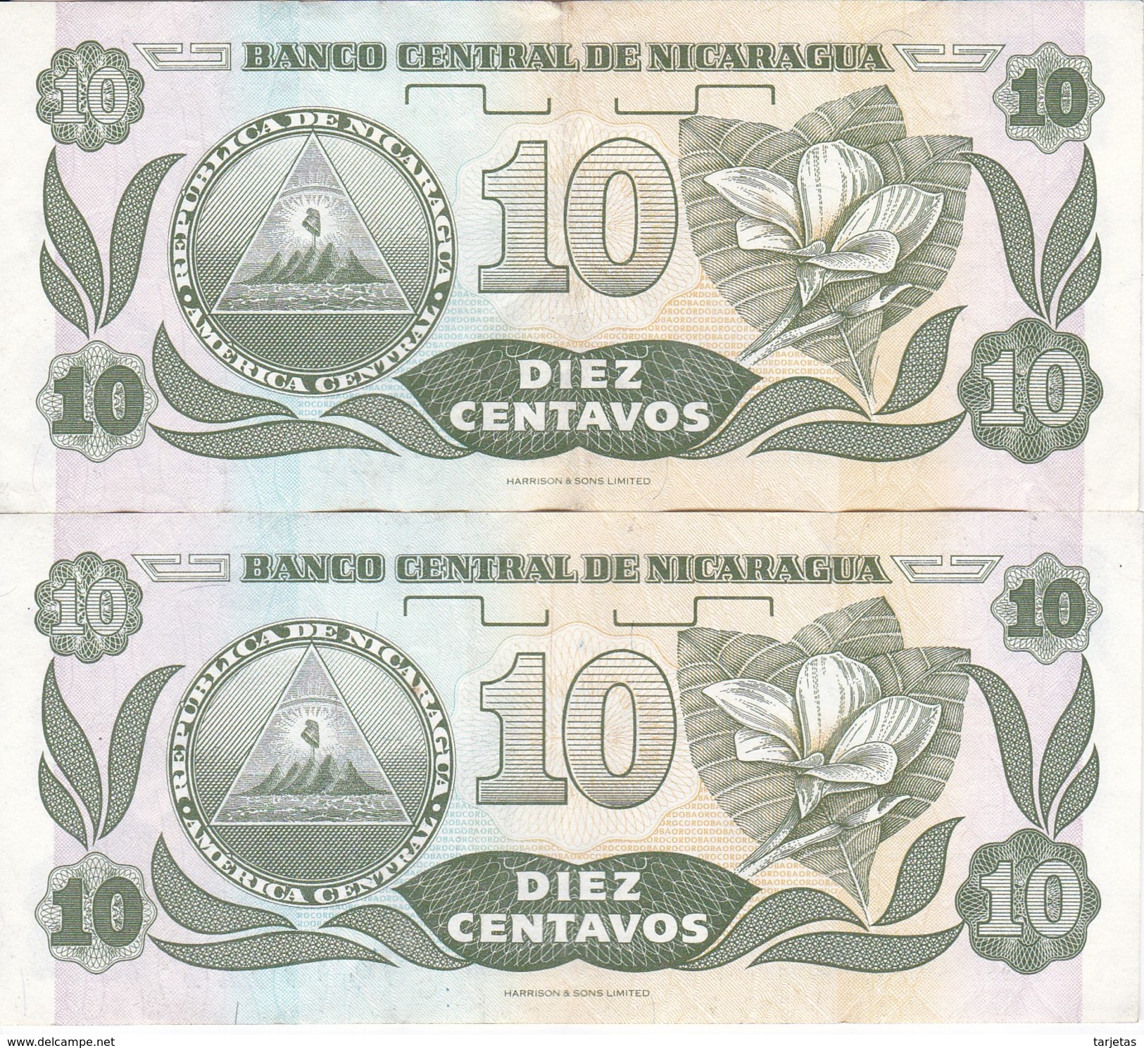 PAREJA CORRELATIVA DE NICARAGUA DE 10 CENTAVOS DEL AÑO 1991    (BANKNOTE) - Nicaragua