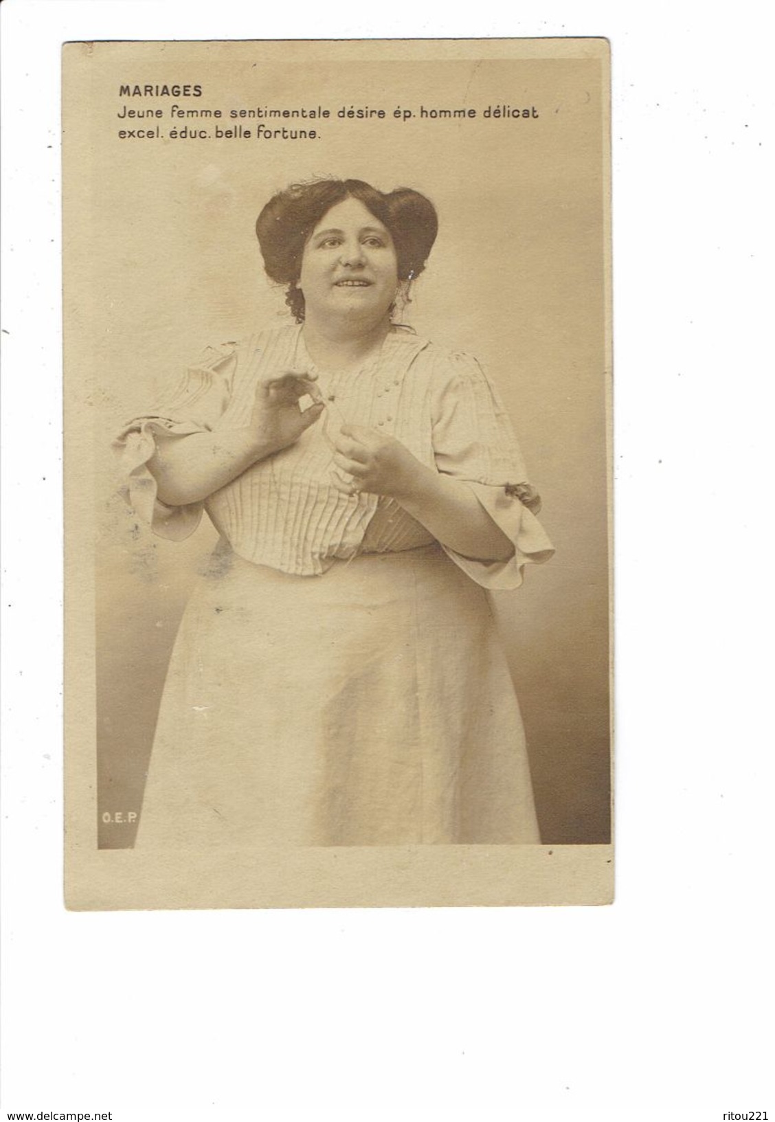 Cpa  - Thème Mode MARIAGES - Femme Forte élégante Robe Désire épouser Homme Délicat Belle Fortune 1903 - O.E.P. - Noces