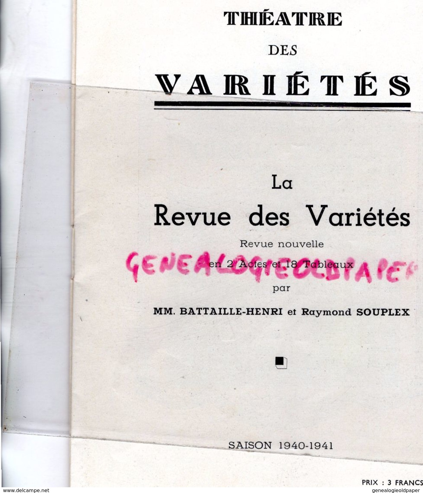 75- PARIS- PROGRAMME THEATRE VARIETES-1940-1941-LA REVUE DES VARIETES-CHARPINI-BATTAILLE- SOUPLEX-TISSIER-GOSSET-CORDY - Programas