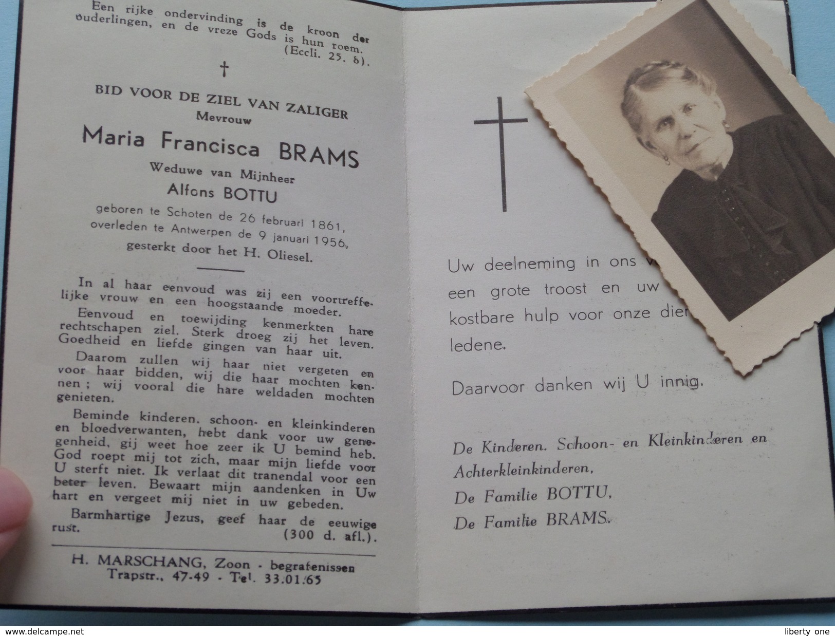 DP Maria BRAMS ( Alfons BOTTU ) Schoten 26 Feb 1861 - Antwerpen 9 Jan 1956 ( Zie Foto's) + Foto ( 1 X Pas + 1 X PK ) ! - Décès