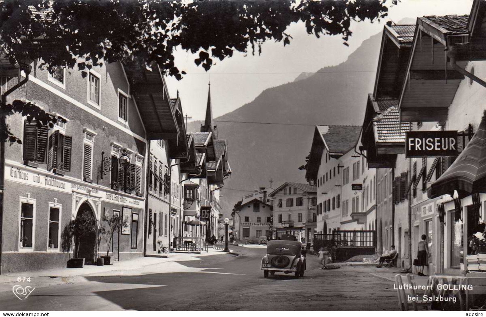 GOLLING Bei Salzburg, Strassenansicht, Alte Autos, Friseur, Fotokarte Gel.1960 - Golling