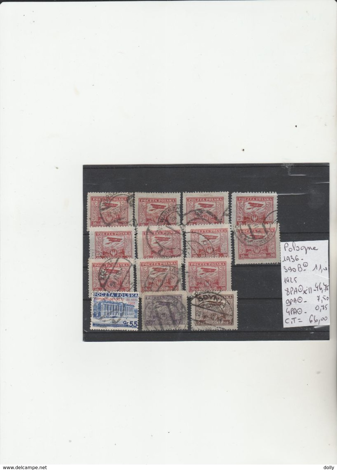 TIMBRES DE POLOGNE OBLITEREES PA  LOT  Nr VOIR SUR PAPIER AVEC TIMBRES  COTE 66€ - Oblitérés