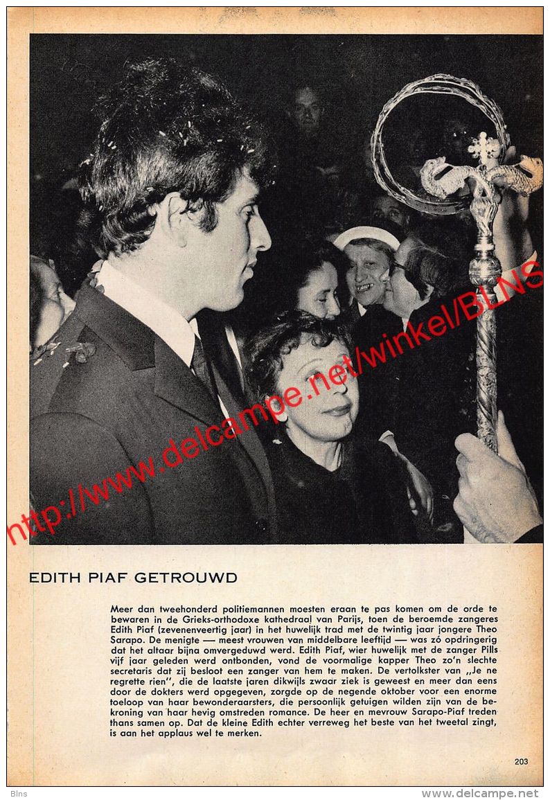 1962 Huwelijk Edith Piaf Met Theo Sarapo - Documents Historiques