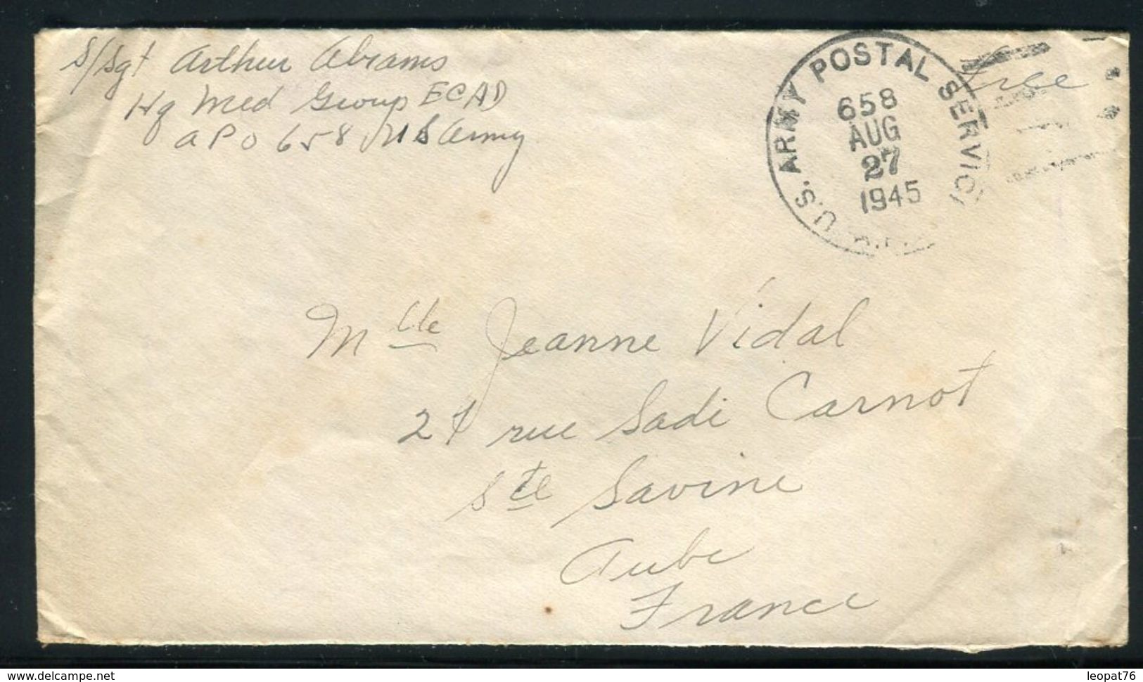 Etats Unis - Enveloppe En Franchise Militaire Pour La France En 1945 - Ref N 38 - Poststempel