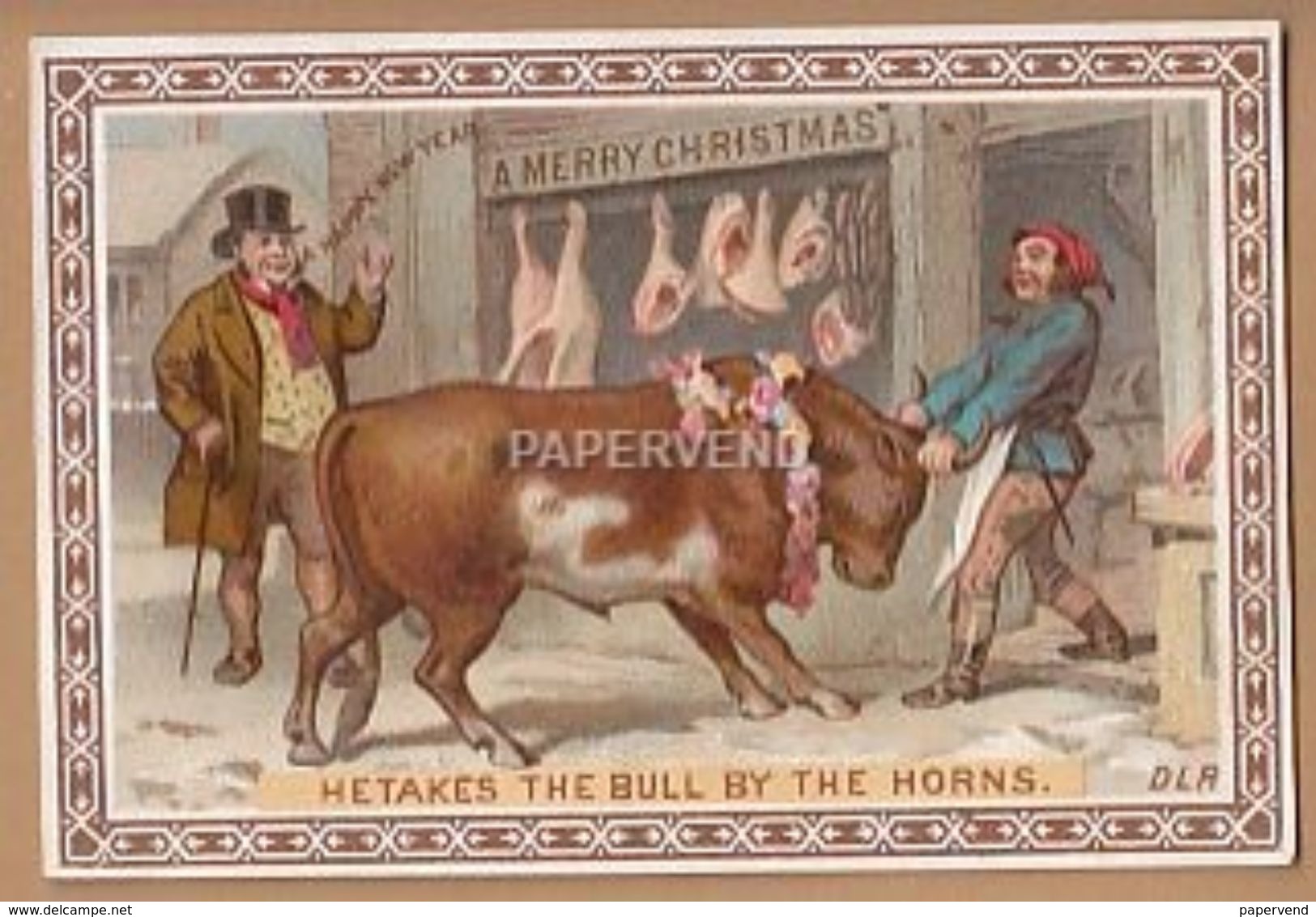 Victorian Greeting Card He Takes The Bull By The Horns  Egc87 - Unclassified