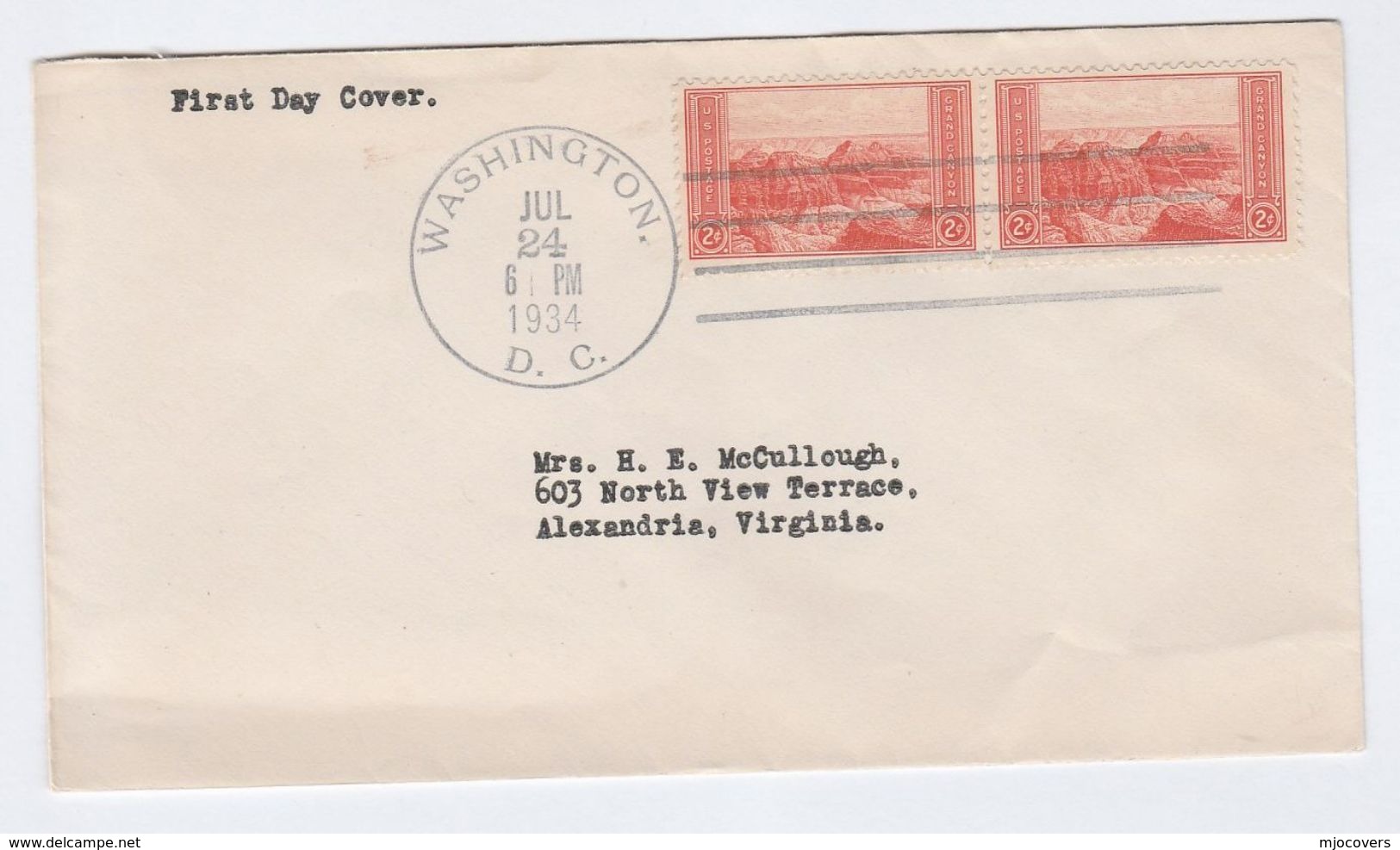 1934 USA FDC 2x GRAND CANYON Stamps, Cover - 1851-1940