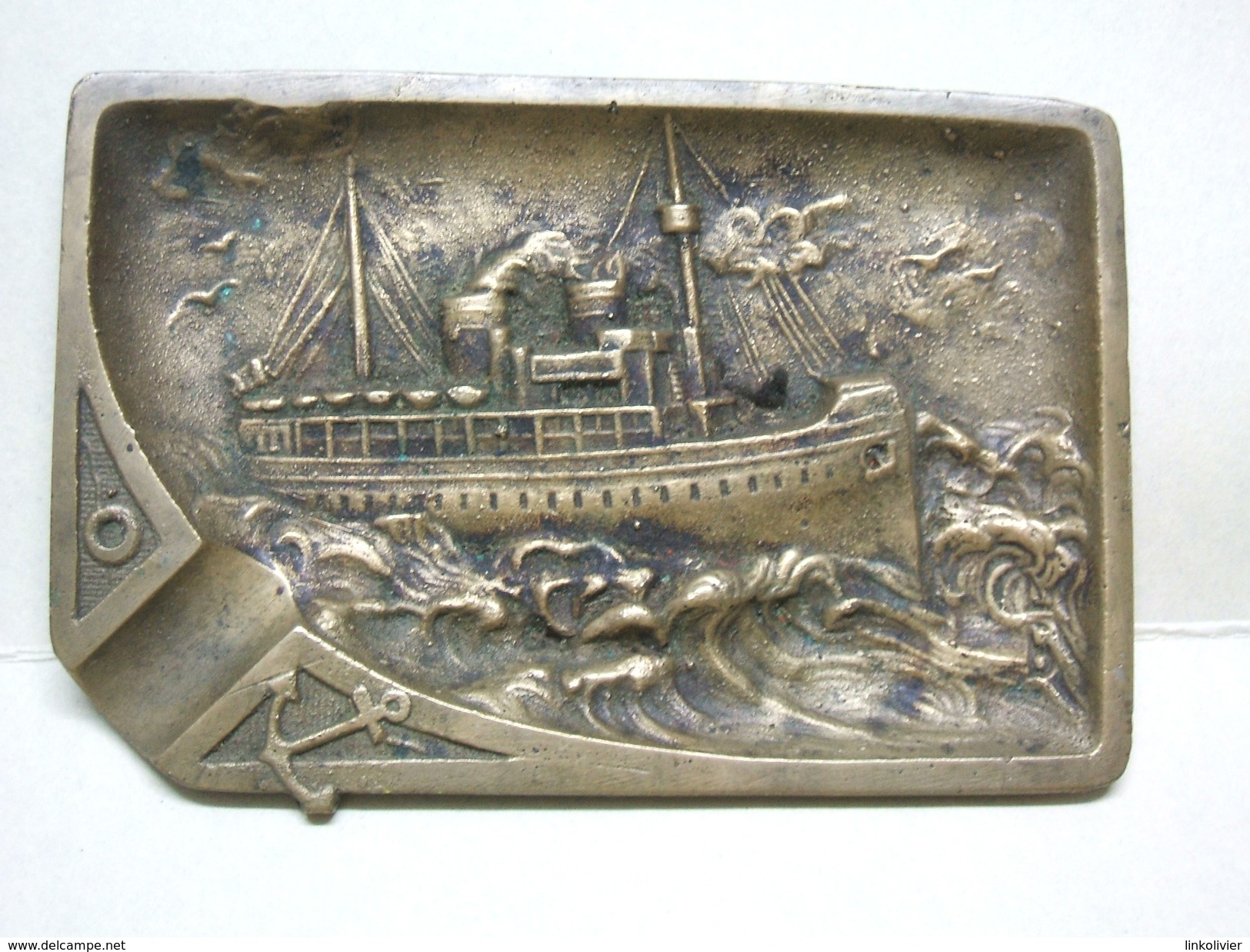 CENDRIER En Bronze : Bateau Vapeur, Voilier, Ancre Marine - Metal