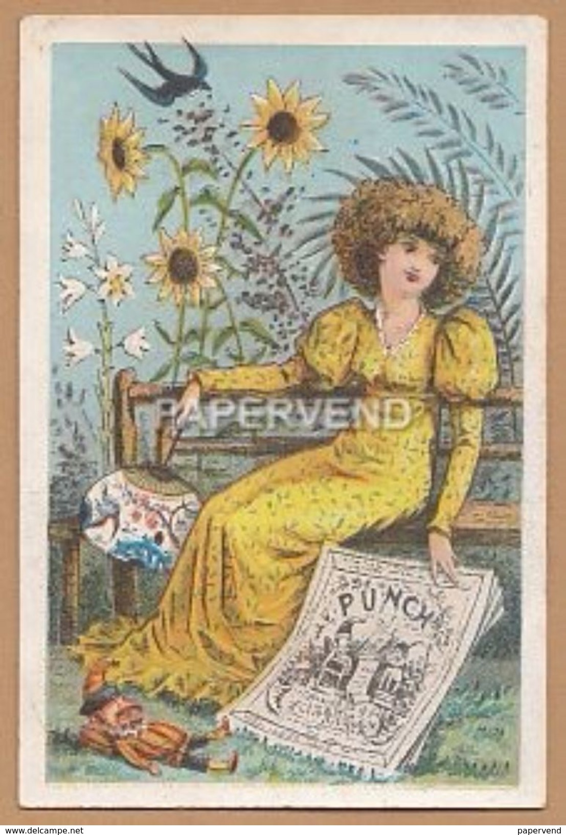 Victorian Greeting Card   Aesthetic  Young Lady With Punch Magazine & Sunflowers   Egc105 - Unclassified