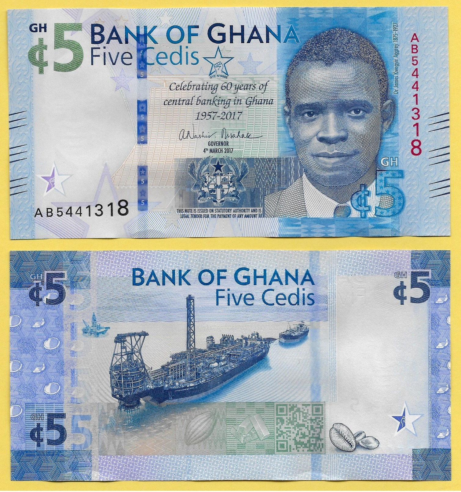 Ghana 5 Cedis P-43 2017 Commemorative  UNC - Ghana